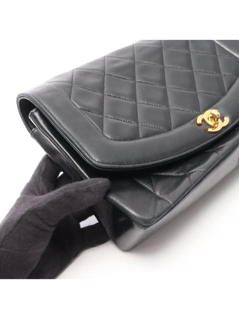 Chanel Shoulder Bag Quilted Diana Flap Black Lambskin Chain